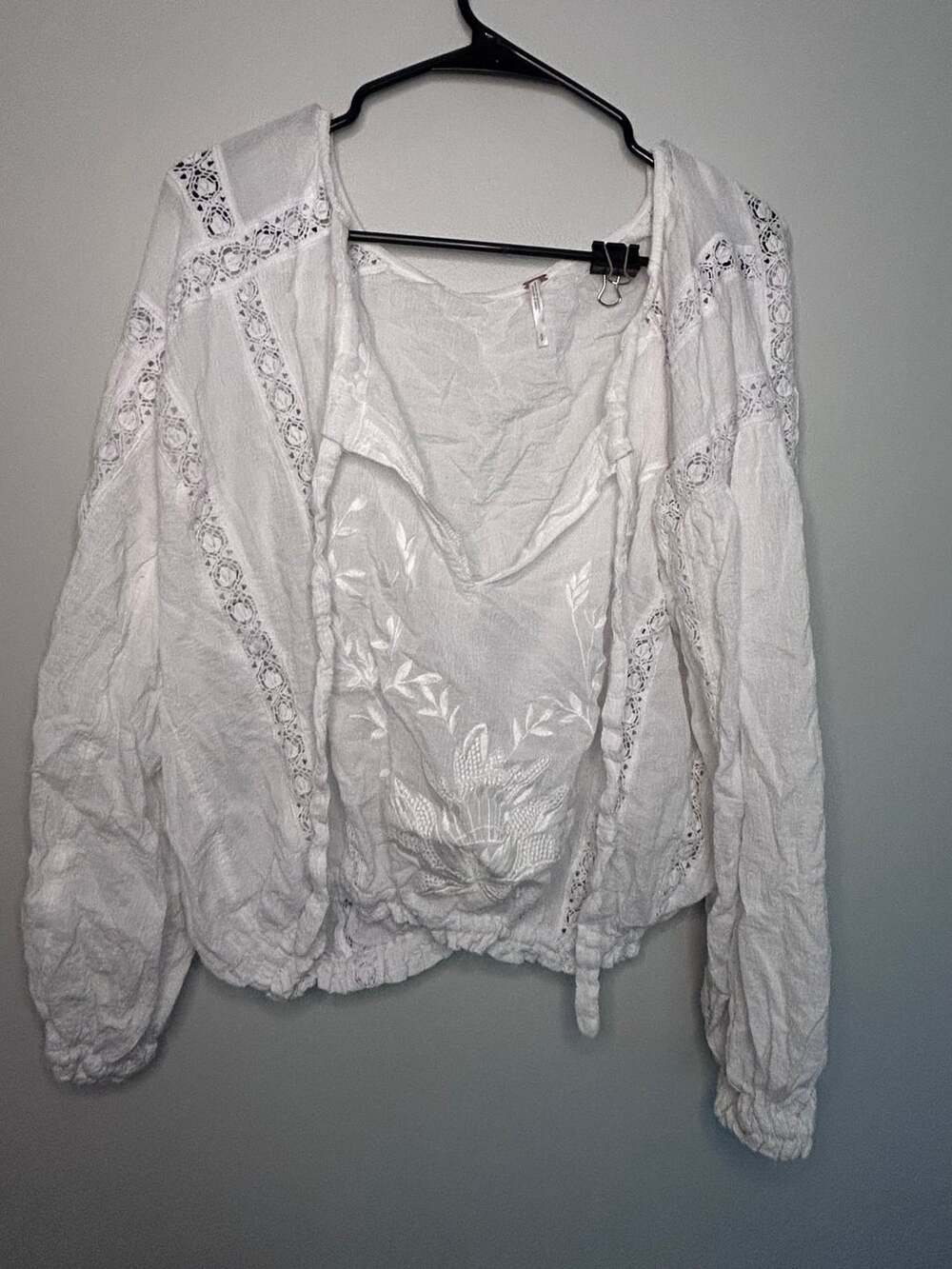 Free People Maria Maria Lace Blouse in White